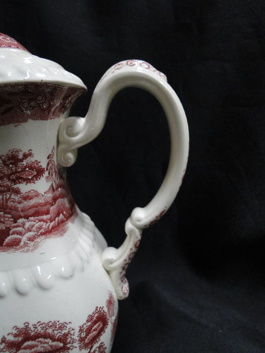 Copeland Spode's Tower Pink, Flowers & Scene: Coffee Pot & Lid, 8 1/4" Tall