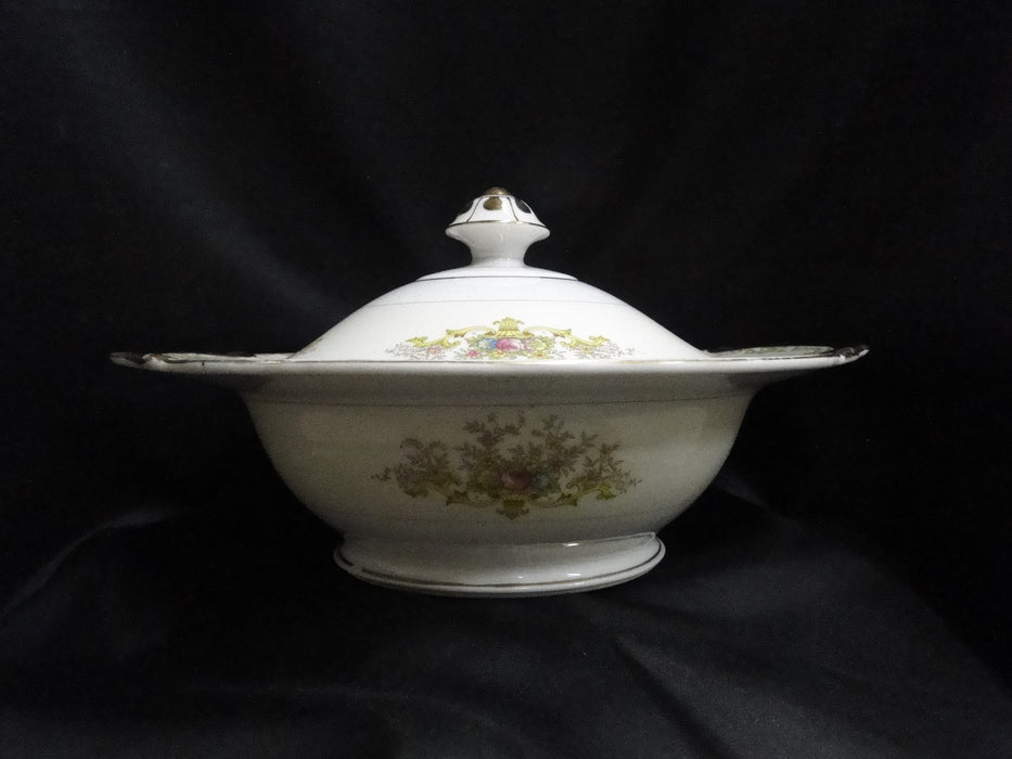 ESCO (Japan) ESO20, Floral Vases, Green Edge: Round Serving Bowl w/ Lid