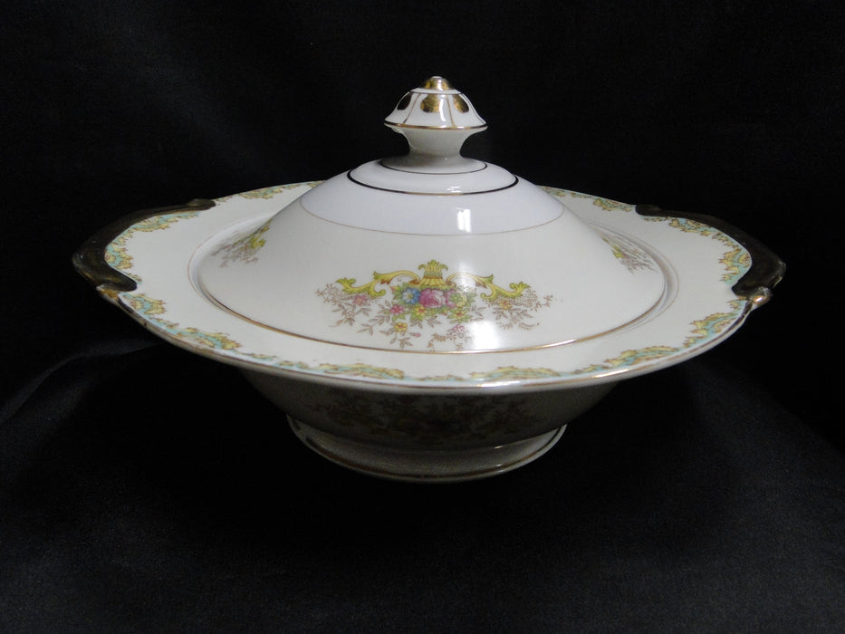 ESCO (Japan) ESO20, Floral Vases, Green Edge: Round Serving Bowl w/ Lid