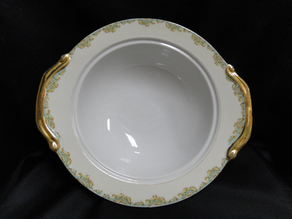 ESCO (Japan) ESO20, Floral Vases, Green Edge: Round Serving Bowl w/ Lid