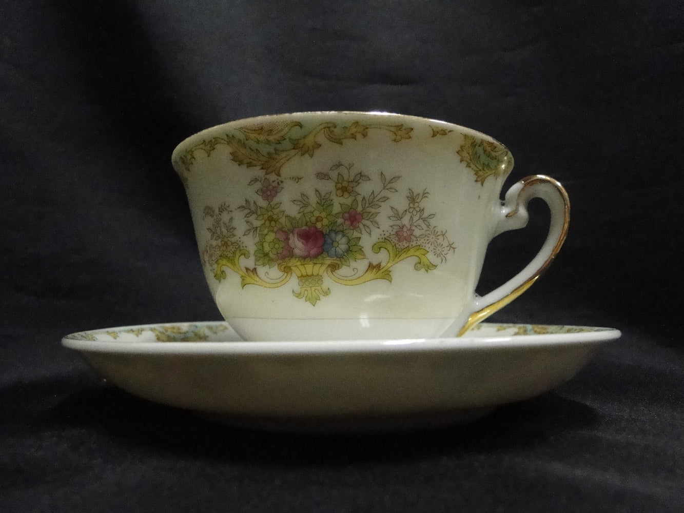 ESCO (Japan) ESO20, Floral Vases, Green Edge: Cup & Saucer Set (s), 2 3/8"