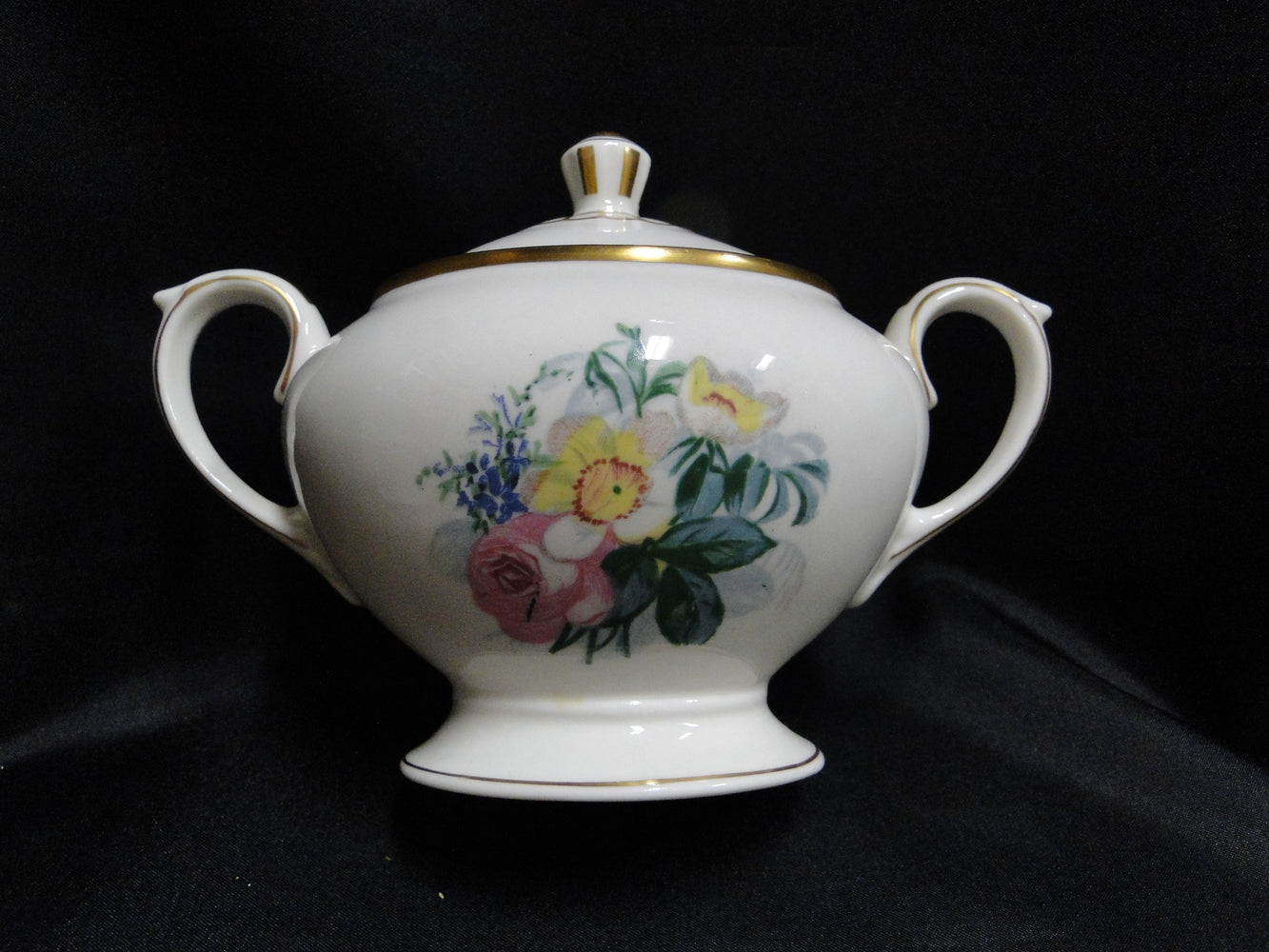 Lamberton Spring Garden, Pink & Yellow Flowers: Sugar Bowl & Lid, 5"