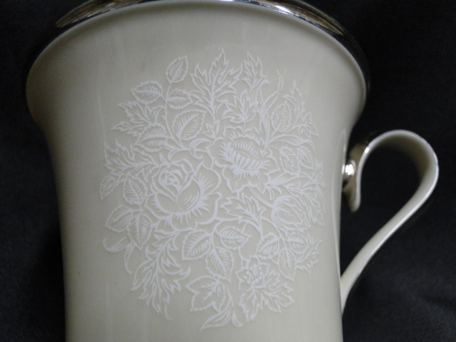 Lenox Moonspun, White Flowers, Platinum: Cup & Saucer Set, 3”, Trim Wear