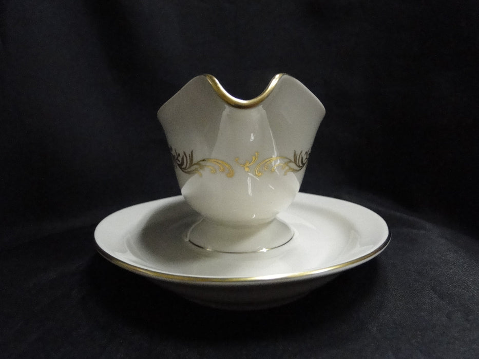 Pickard Victoria, Ivory w/ Gold Scrolls: Gravy Boat w/ Attached Underplate