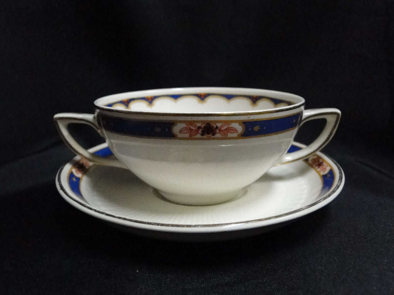 Wedgwood Pembroke, Blue Band, Ivory: Bouillon & Saucer Set (s), 1 7/8"