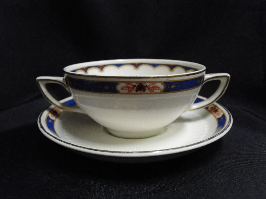 Wedgwood Pembroke, Blue Band, Ivory: Bouillon & Saucer Set (s), 1 7/8"
