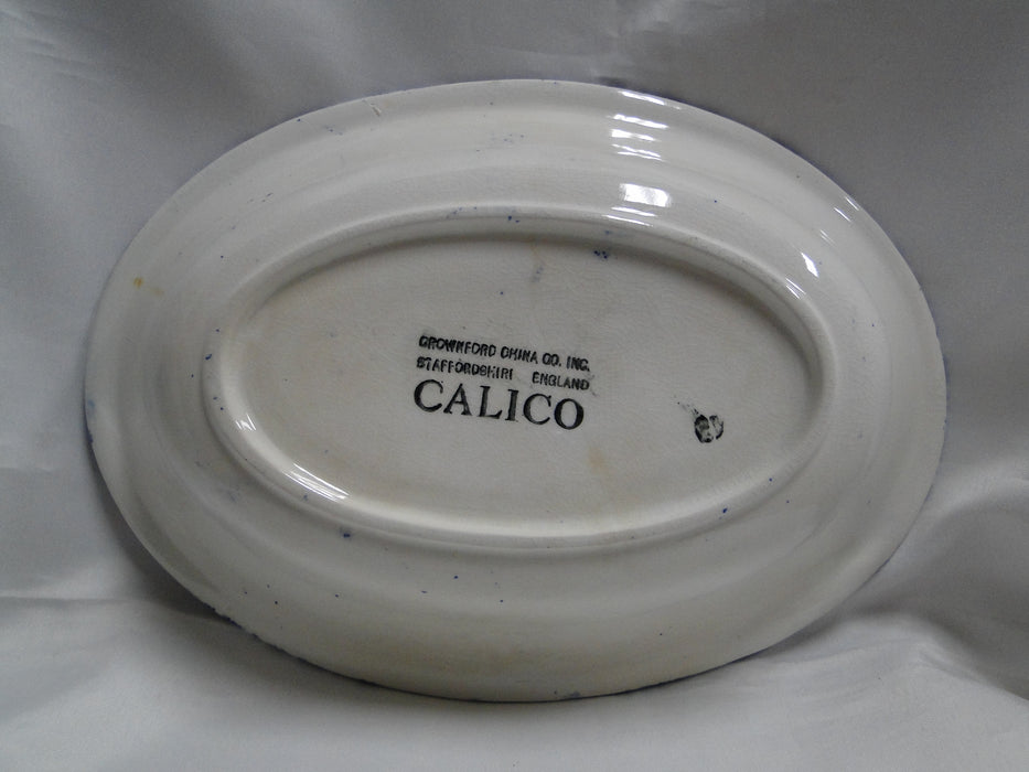 Staffordshire Calico Blue, Floral, Crownford: Oval Serving Bowl, 9 3/4", Crazing