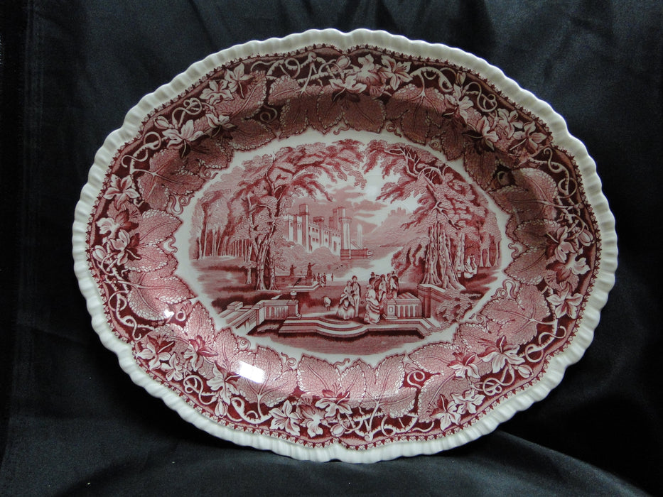 Mason's Vista Pink, Transferware: Oval Platter, 15 3/8", Gadroon, Crazing