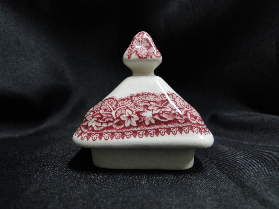 Mason's Vista Pink, Transferware: Small Square Sugar Bowl & Lid, 5", Crazing