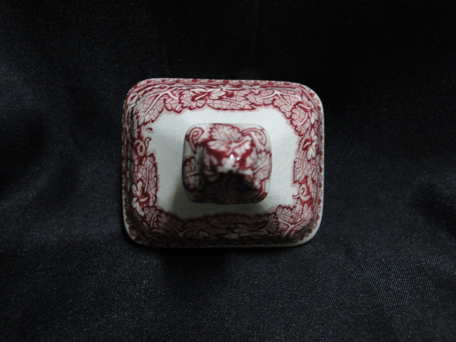 Mason's Vista Pink, Transferware: Small Square Sugar Bowl & Lid, 5", Crazing