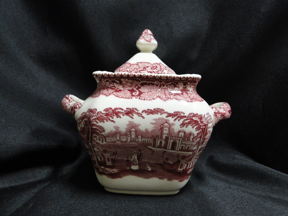 Mason's Vista Pink, Transferware: Small Square Sugar Bowl & Lid, 5", Crazing