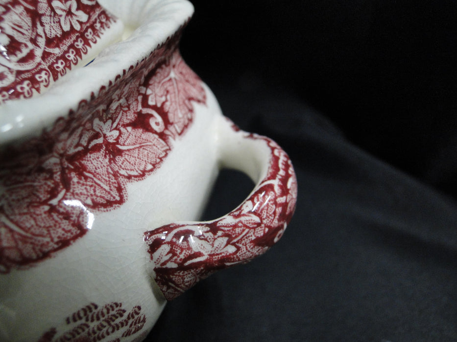 Mason's Vista Pink, Transferware: Small Square Sugar Bowl & Lid, 5", Crazing