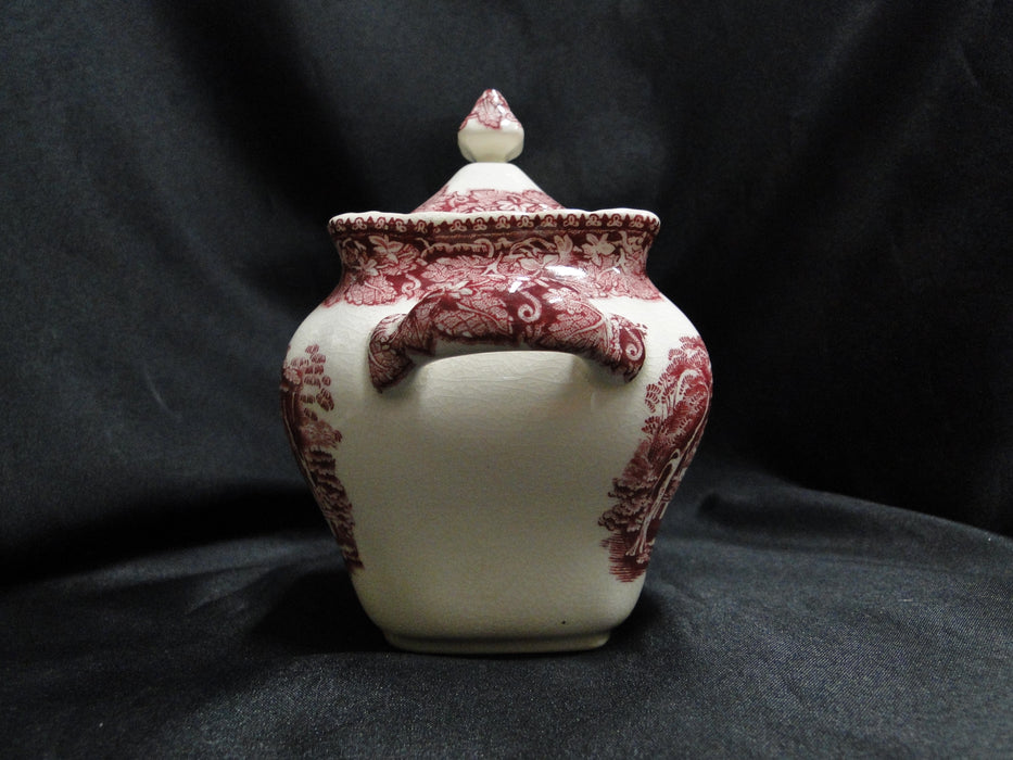 Mason's Vista Pink, Transferware: Small Square Sugar Bowl & Lid, 5", Crazing