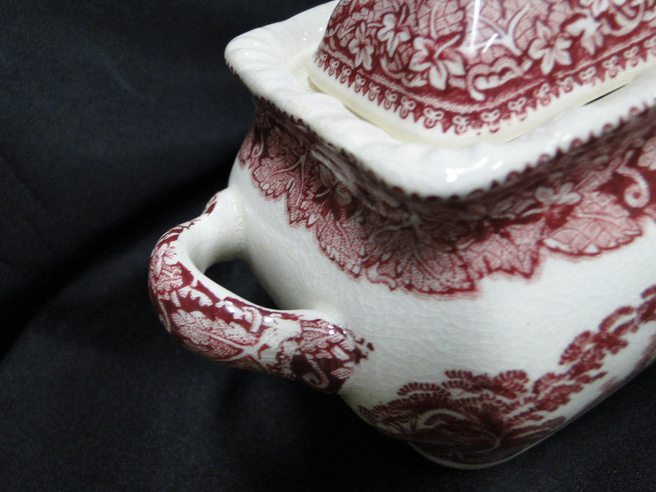 Mason's Vista Pink, Transferware: Small Square Sugar Bowl & Lid, 5", Crazing