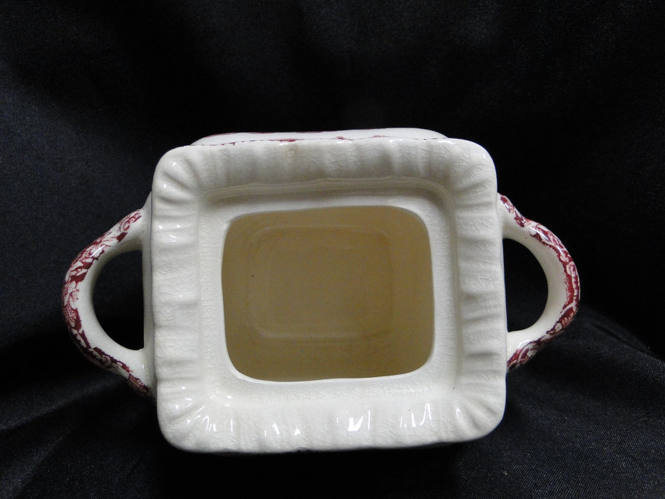 Mason's Vista Pink, Transferware: Small Square Sugar Bowl & Lid, 5", Crazing