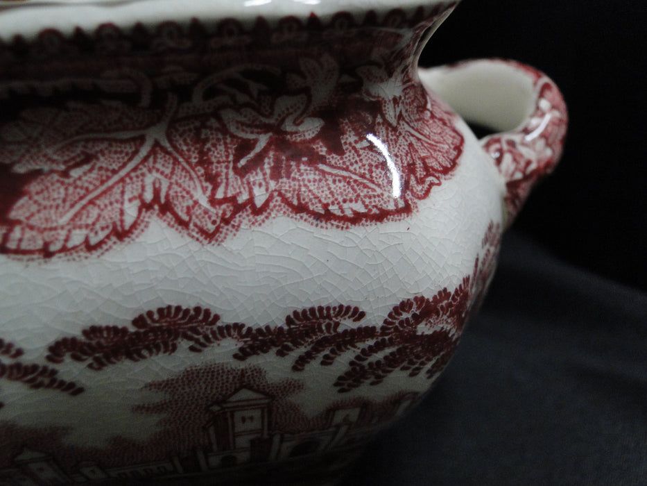 Mason's Vista Pink, Transferware: Small Square Sugar Bowl & Lid, 5", Crazing