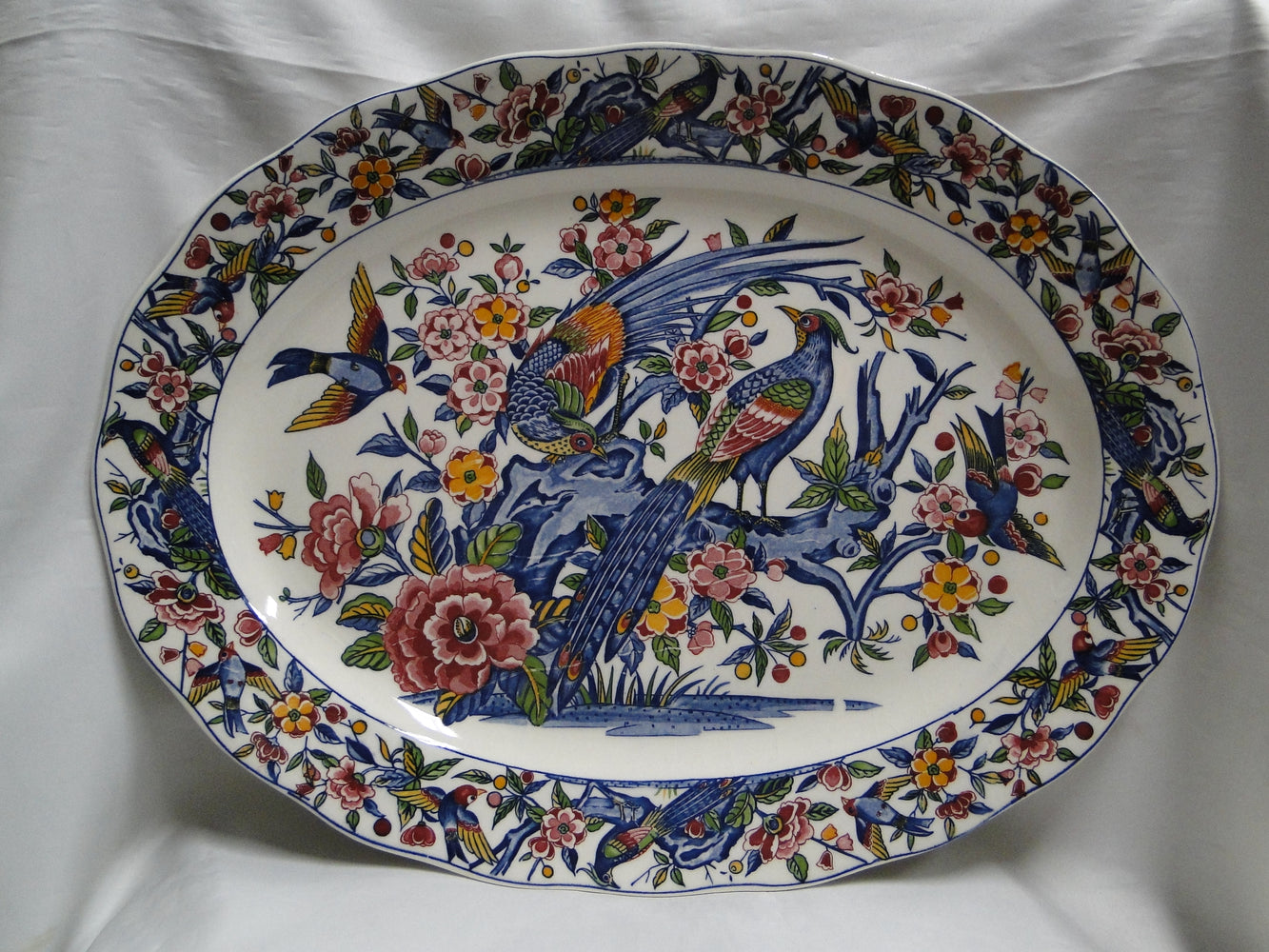 Horchow Multicolored Pheasants & Birds: Oval Serving Platter (s), 18", Crazing