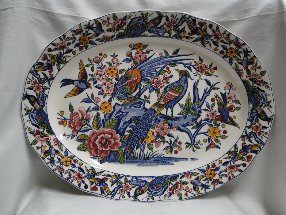 Horchow Multicolored Pheasants & Birds: Oval Serving Platter (s), 18", Crazing