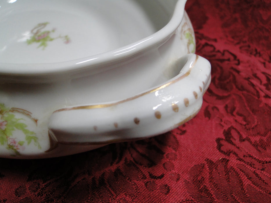 Syracuse 53203, Pink Flowers, Tan Lattice: Oval Covered Serving Bowl, 8 3/4"