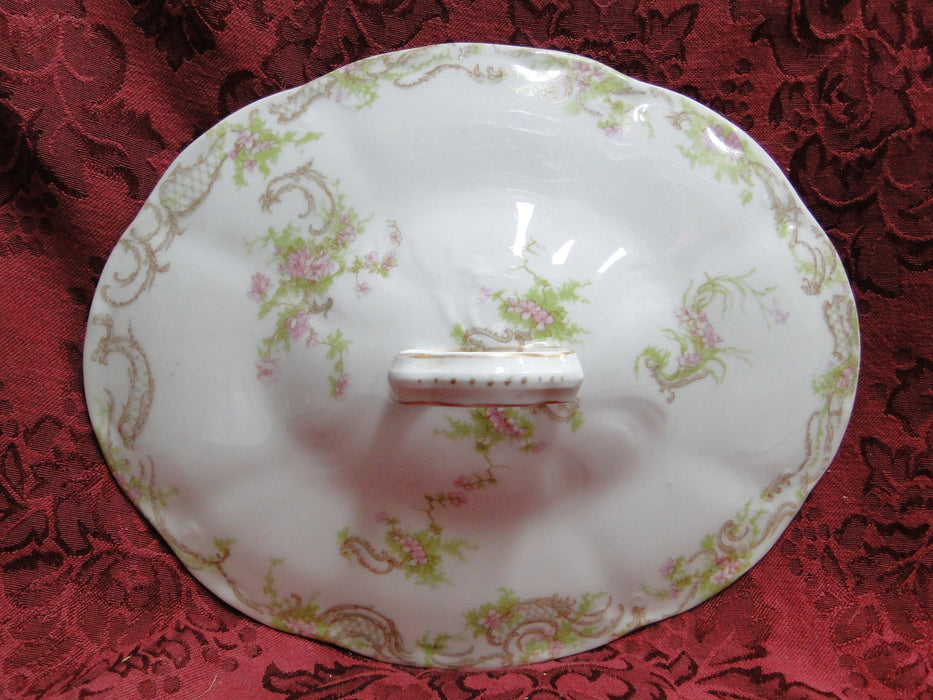 Syracuse 53203, Pink Flowers, Tan Lattice: Oval Covered Serving Bowl, 8 3/4"