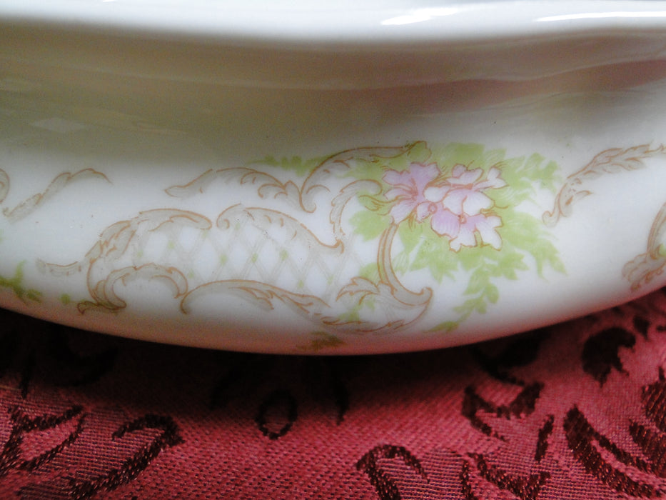 Syracuse 53203, Pink Flowers, Tan Lattice: Round Covered Serving Bowl, 7 3/4"