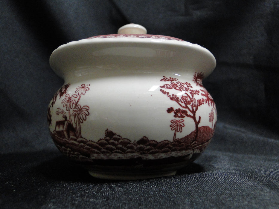 Spode Pink Tower, Pink Floral w/ Scene: Sugar Bowl & Lid, 3 5/8", As Is