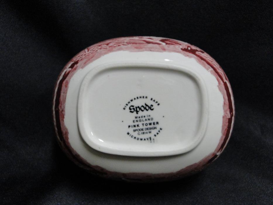 Spode Pink Tower, Pink Floral w/ Scene: Sugar Bowl & Lid, 3 5/8", As Is