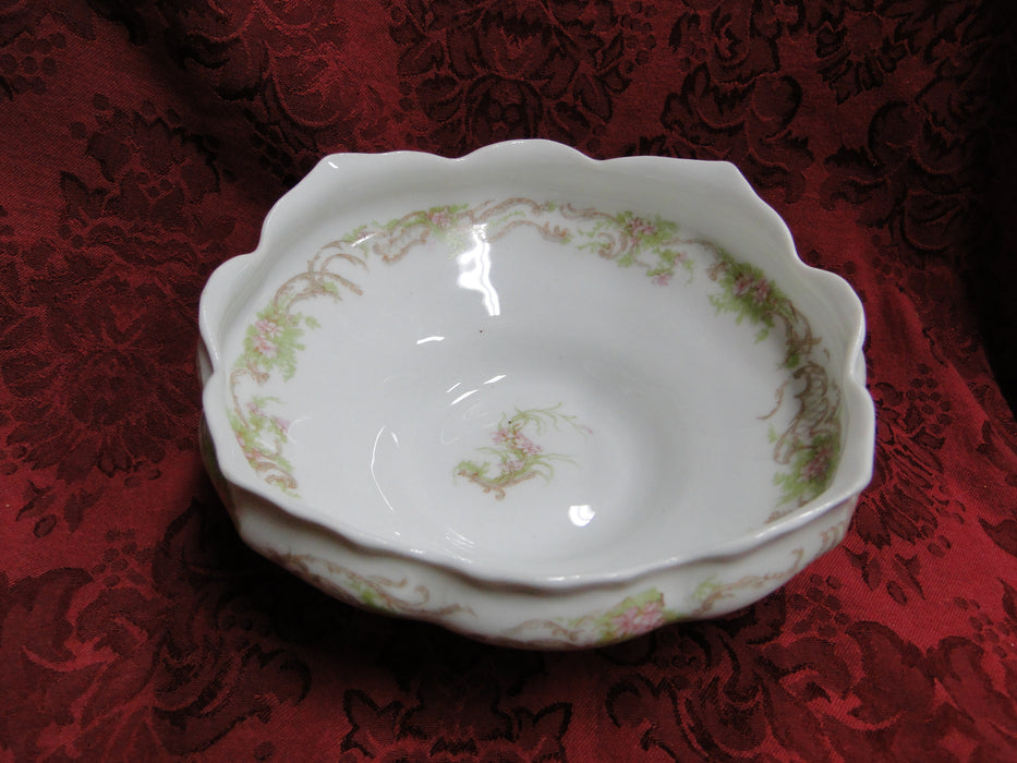 Syracuse 53203, Pink Flowers, Tan Lattice: Round Footed Serving Bowl, 6 3/4"