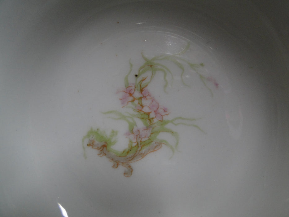 Syracuse 53203, Pink Flowers, Tan Lattice: Round Footed Serving Bowl, 6 3/4"