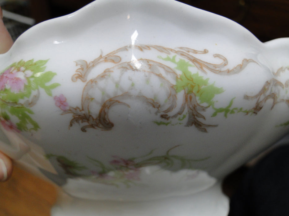 Syracuse 53203, Pink Flowers, Tan Lattice: Round Footed Serving Bowl, 6 3/4"