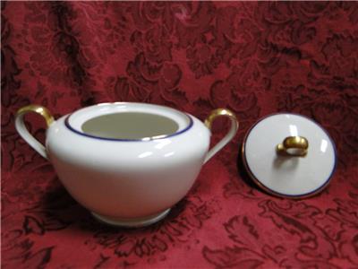 Tirschenreuth Cream w/ Thin Blue Band: Sugar Bowl & Lid, 3 3/4" Tall