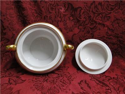 Tirschenreuth Colonial, White w/ Smooth Gold Band: Sugar Bowl & Lid, 3 1/4"