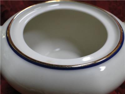 Tirschenreuth Cream w/ Thin Blue Band: Sugar Bowl & Lid, 3 3/4" Tall