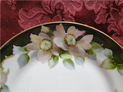 Noritake Nippon Pink / White Flowers, Black Edge: Cake Plate & 6 Plate Set