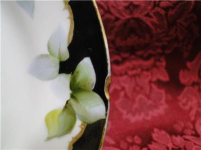 Noritake Nippon Pink / White Flowers, Black Edge: Cake Plate & 6 Plate Set