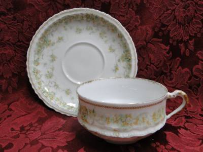 Haviland (Limoges) Green & Tan Floral Garland, Blank 123: Cup & Saucer Set (s)