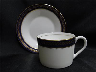 Coalport Blue Wheat, Bone, Gold Laurel on Cobalt Band: Flat Cup & Saucer Set (s)