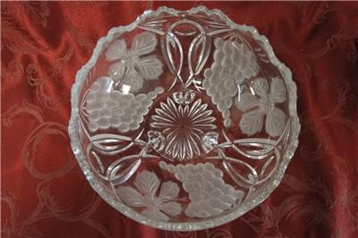 Clear, Scalloped, Grapes: 3-Toed Bowl, 8 3/8" x 4 3/8" Tall  -- MG#233