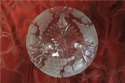 Clear, Scalloped, Grapes: 3-Toed Bowl, 8 3/8" x 4 3/8" Tall  -- MG#233