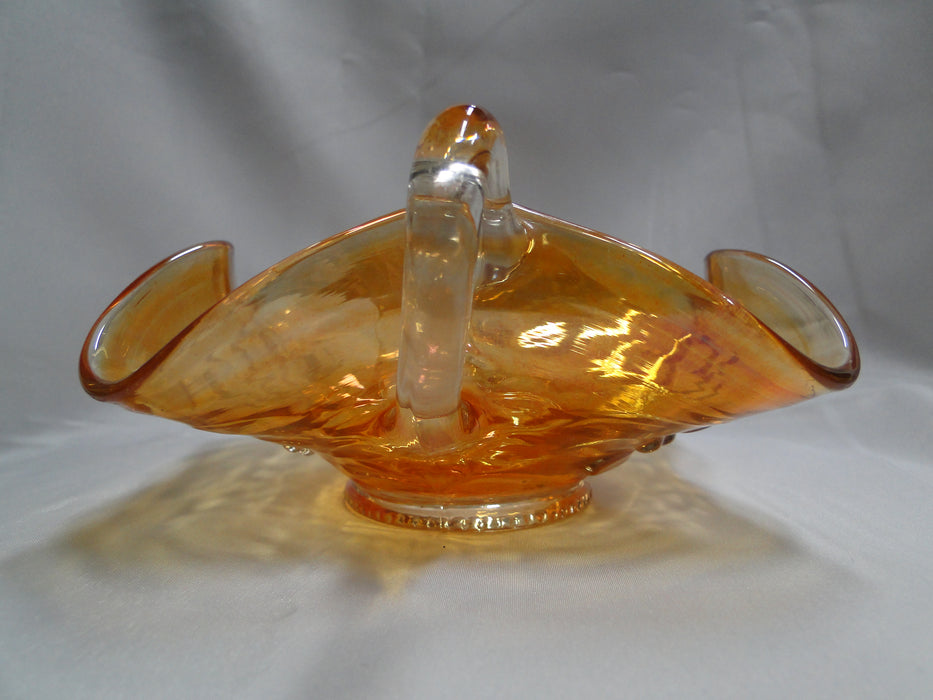 Amber Carnival Glass Square Bowl w/ Clear Handles, 6 1/4" x 3 1/2" - MG#106