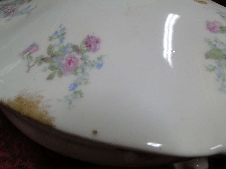 Wm Guerin, Limoges, Pink Roses, Blue, Green: Round Serving Bowl & Lid