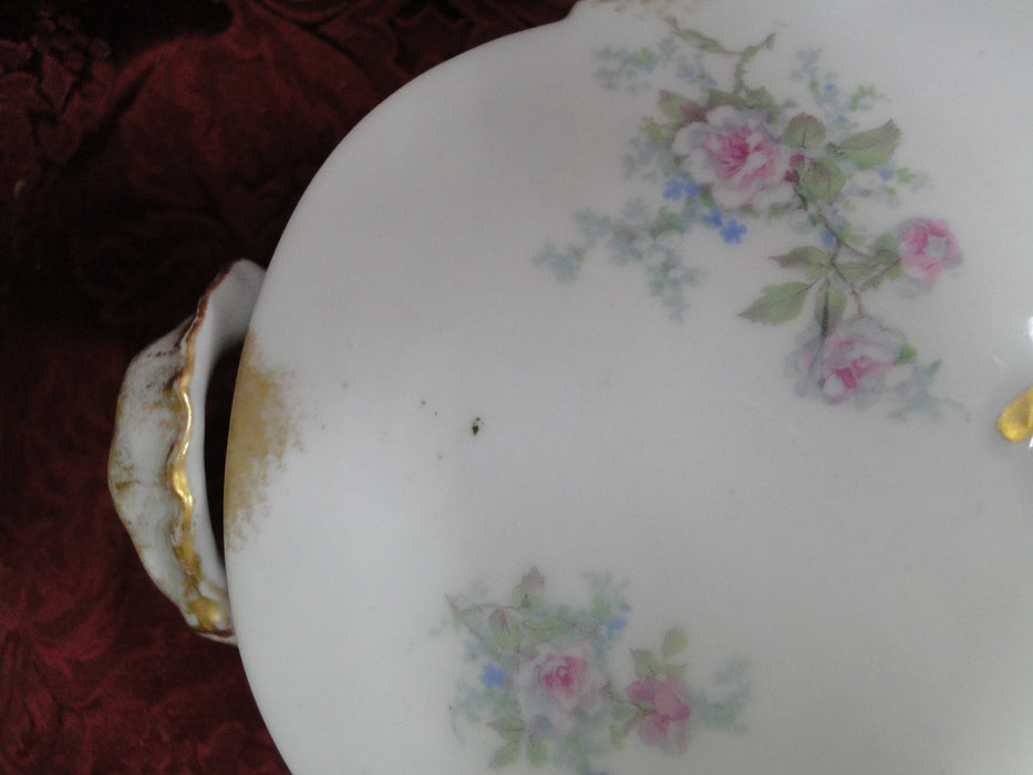 Wm Guerin, Limoges, Pink Roses, Blue, Green: Round Serving Bowl & Lid