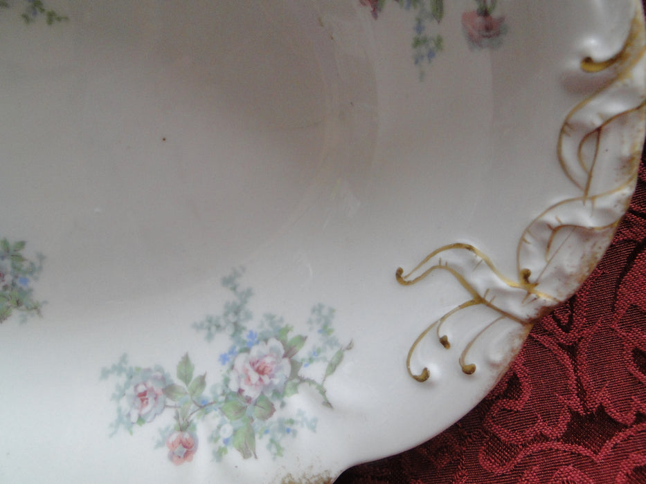Wm Guerin, Limoges, Pink Roses, Blue, Green: Oval Serving Bowl, 10" x 7 5/8"
