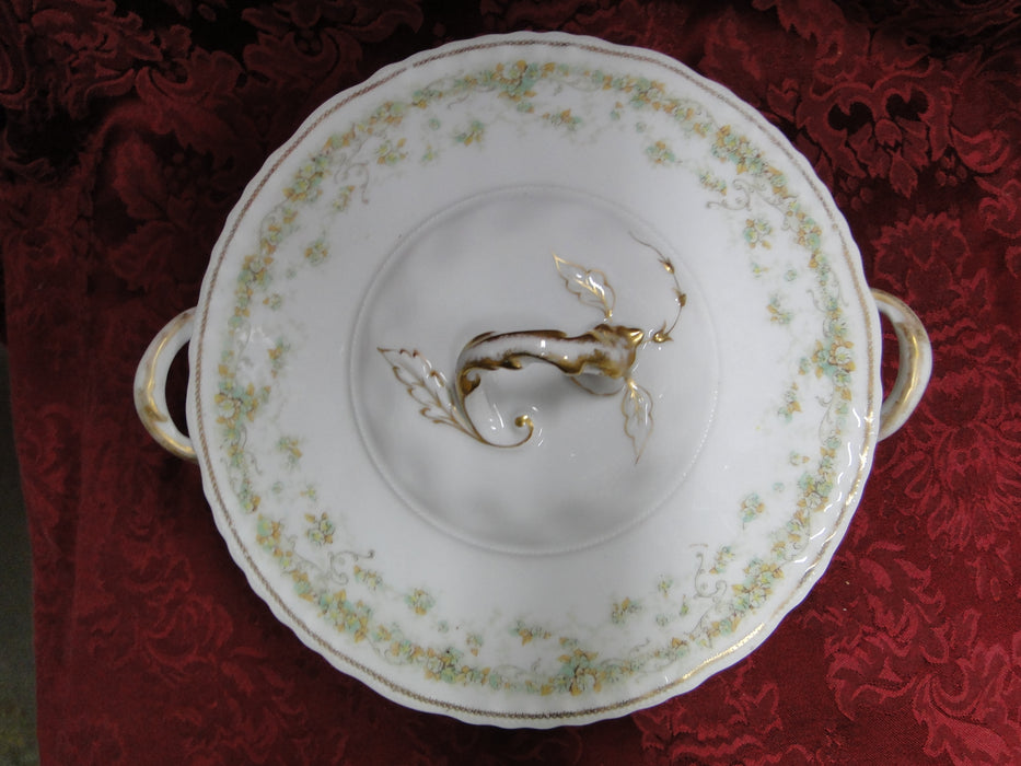 Haviland (Limoges) Green & Tan Floral Garland: Round Serving Bowl & Lid