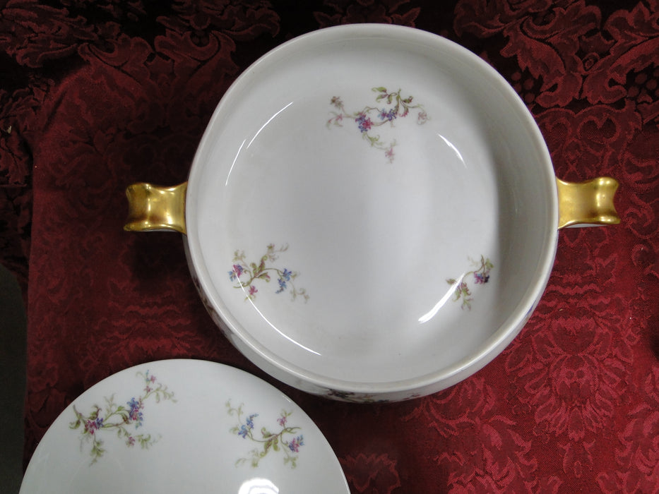 Haviland (Limoges) Fuchsia Pink & Blue Floral: Round Serving Bowl w/ Lid, 9 1/2"