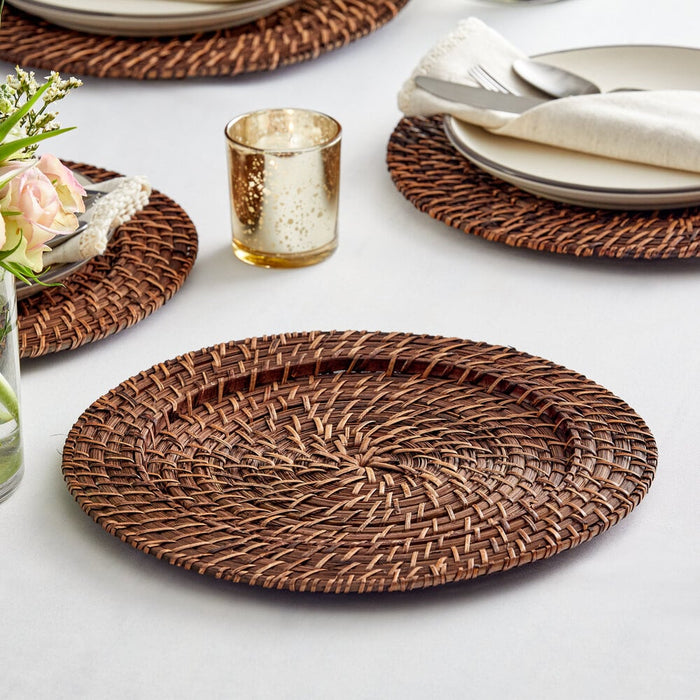 Acopa Brunette Rattan, Dark Brown: New Charger Plate (s), 13"