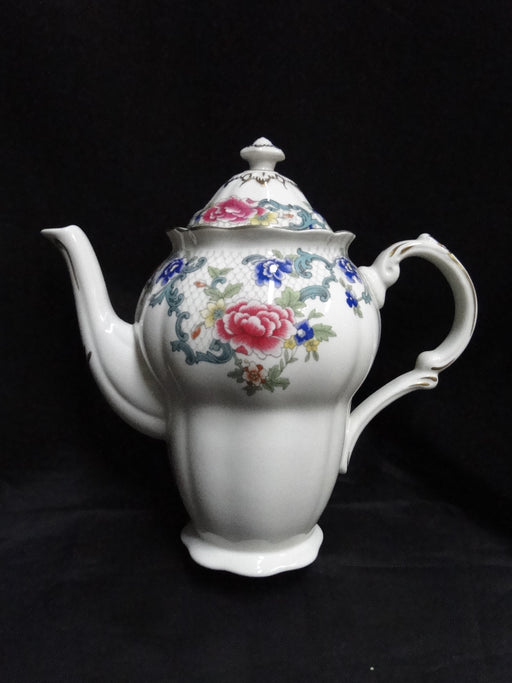 Royal Doulton Booths Floradora, Scalloped, Gold Trim: Coffee Pot & Lid, 8 7/8"