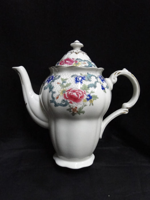 Royal Doulton Booths Floradora, Scalloped, Gold Trim: Coffee Pot & Lid, 8 7/8"