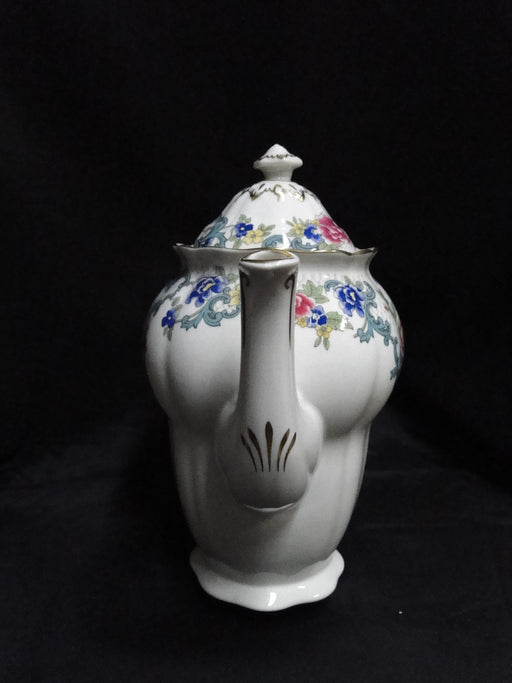 Royal Doulton Booths Floradora, Scalloped, Gold Trim: Coffee Pot & Lid, 8 7/8"