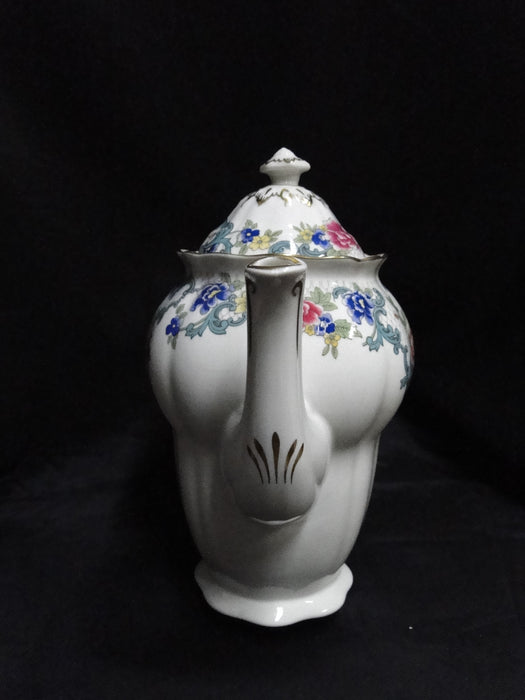 Royal Doulton Booths Floradora, Scalloped, Gold Trim: Coffee Pot & Lid, 8 7/8"
